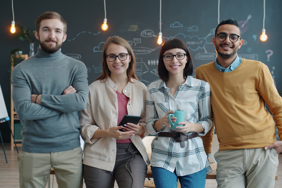 Professional team collaboration in a modern workspace